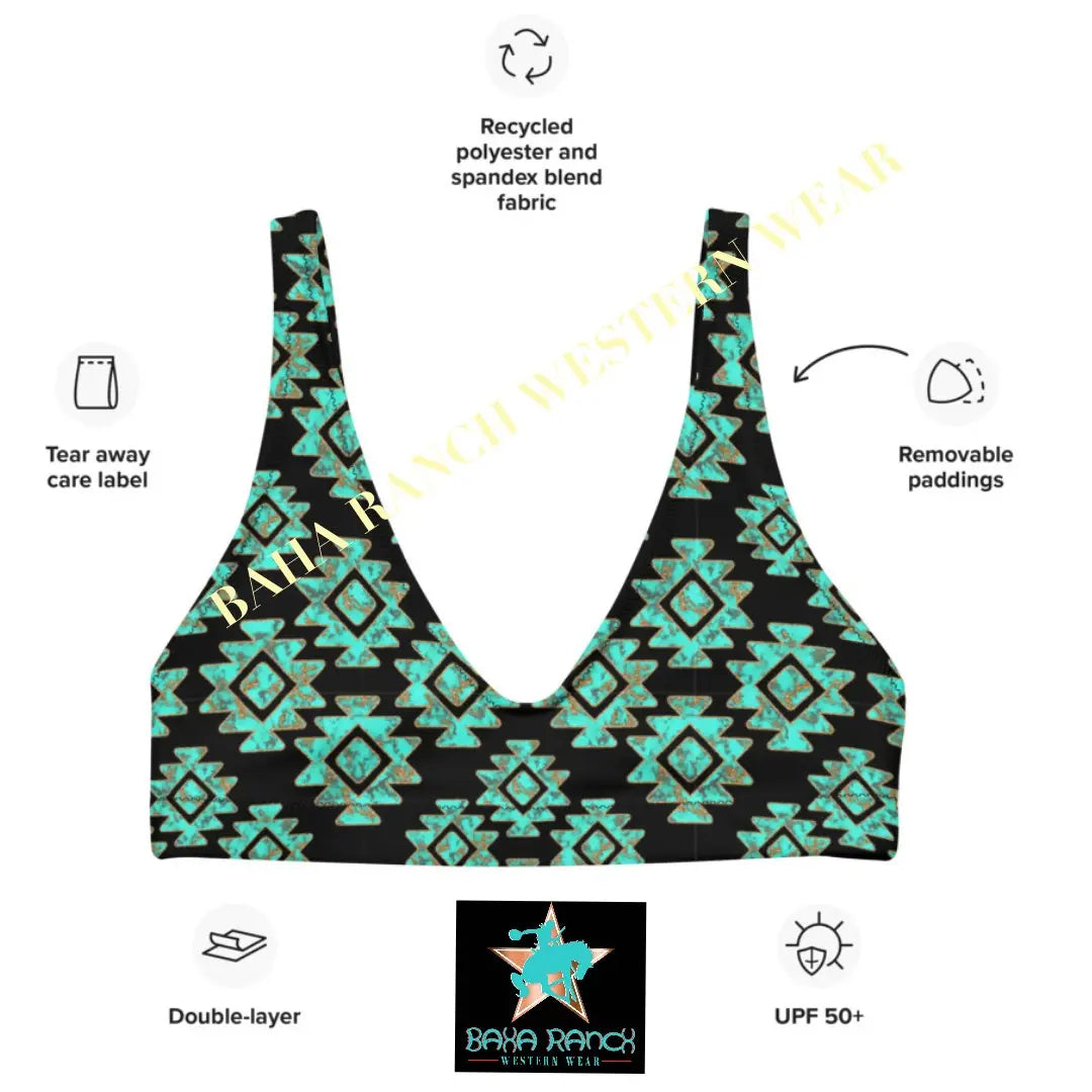 Baha Ranch Yeehaw Turquoise Aztec Bikini Top Baha Ranch Western Wear
