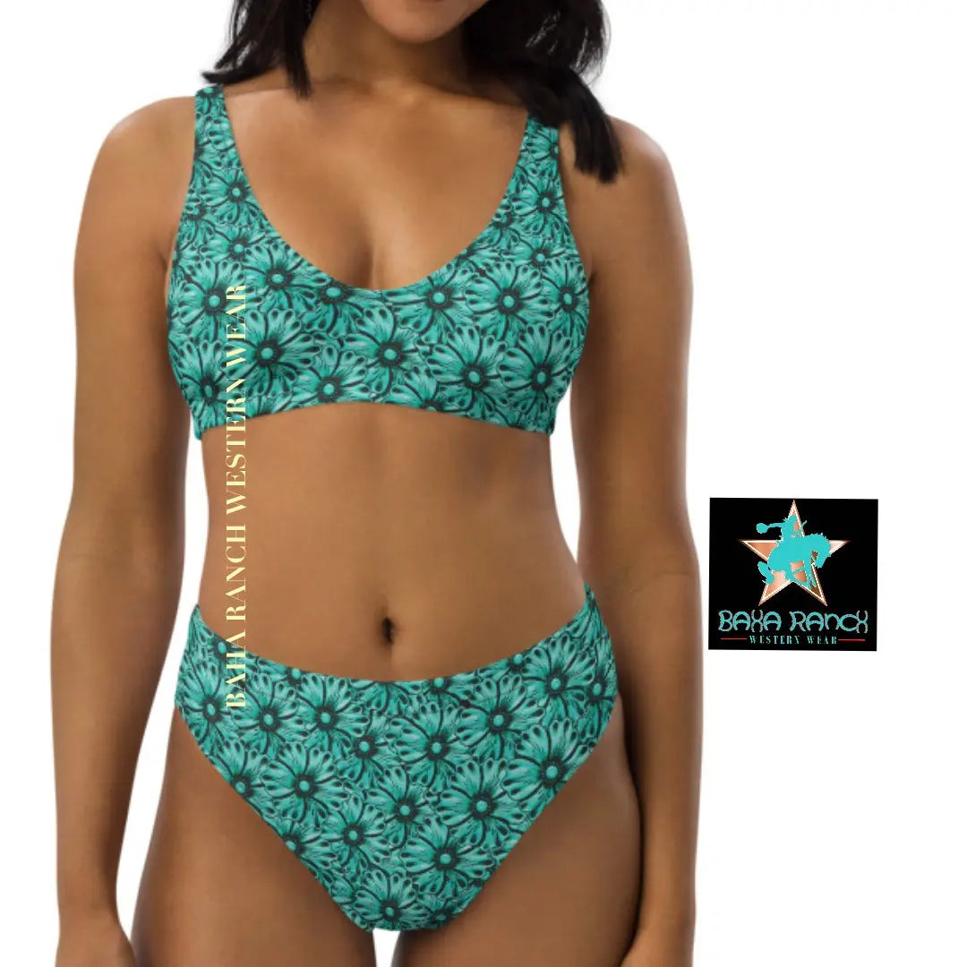 Baha Ranch Yeehaw Turquoise Floral Leather Print Bikini Baha Ranch Western Wear