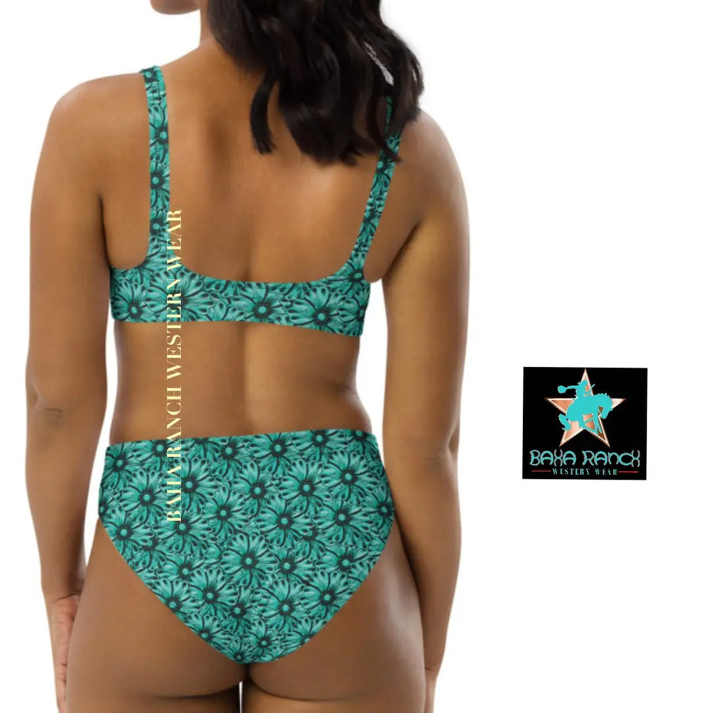 Baha Ranch Yeehaw Turquoise Floral Leather Print Bikini Baha Ranch Western Wear