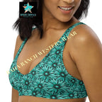 Baha Ranch Yeehaw Turquoise Floral Leather Print Bikini Top Baha Ranch Western Wear