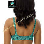 Baha Ranch Yeehaw Turquoise Floral Leather Print Bikini Top Baha Ranch Western Wear