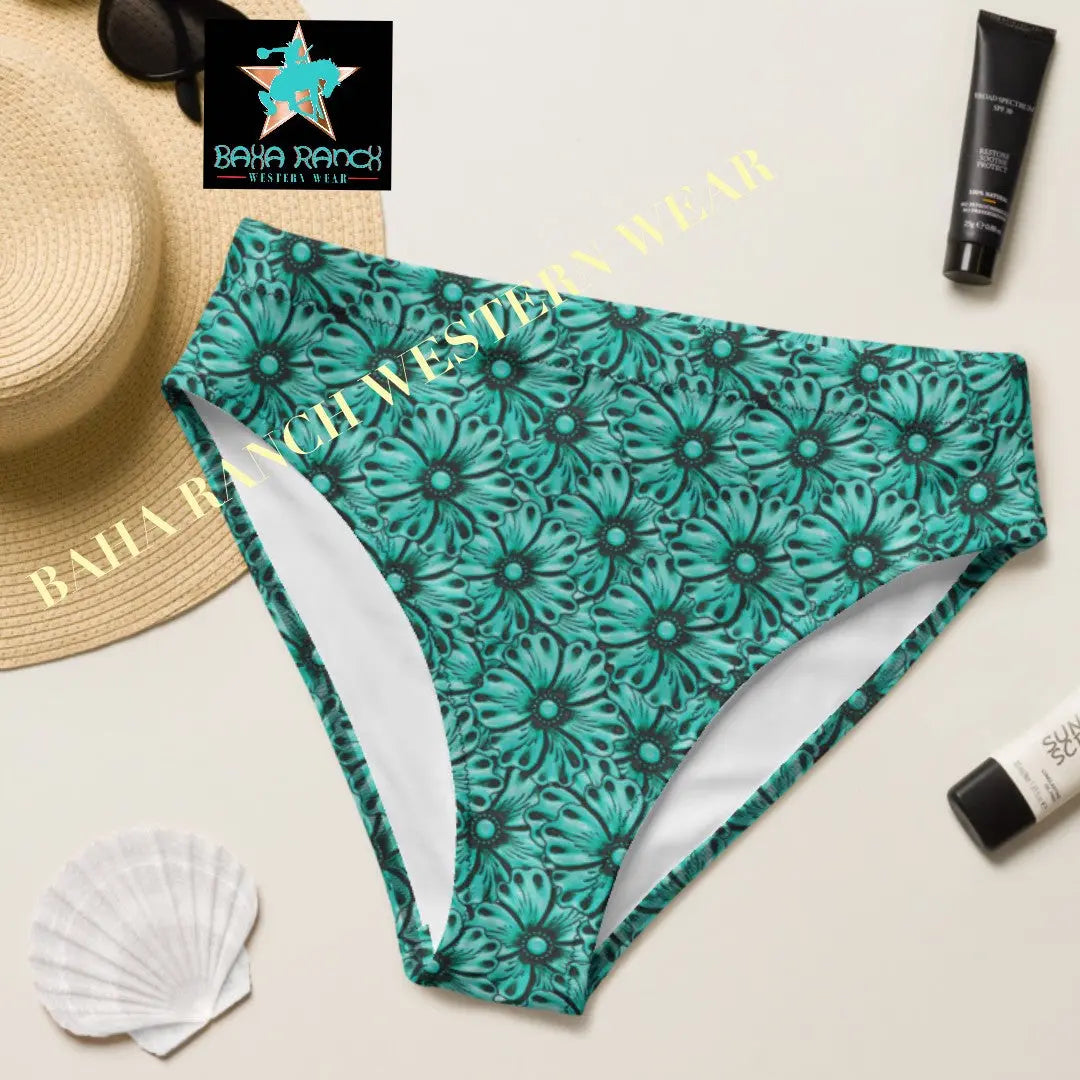 Baha Ranch Yeehaw Turquoise Floral Leather Print Bikini Bottom Baha Ranch Western Wear