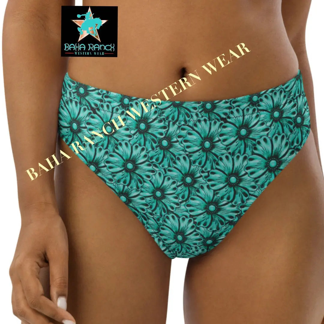 Baha Ranch Yeehaw Turquoise Floral Leather Print Bikini Bottom Baha Ranch Western Wear