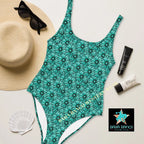 Baha Ranch Yeehaw Turquoise Floral Leather Print One-Piece Swimsuit Baha Ranch Western Wear