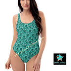 Baha Ranch Yeehaw Turquoise Floral Leather Print One-Piece Swimsuit Baha Ranch Western Wear