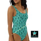 Baha Ranch Yeehaw Turquoise Floral Leather Print One-Piece Swimsuit Baha Ranch Western Wear
