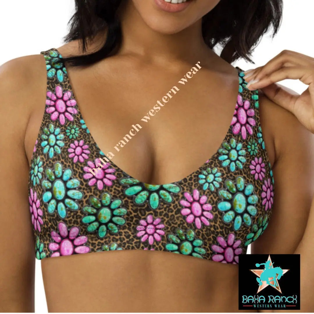 Baha Ranch Yeehaw Pink Turquoise Cowgirl Bikini Top Baha Ranch Western Wear