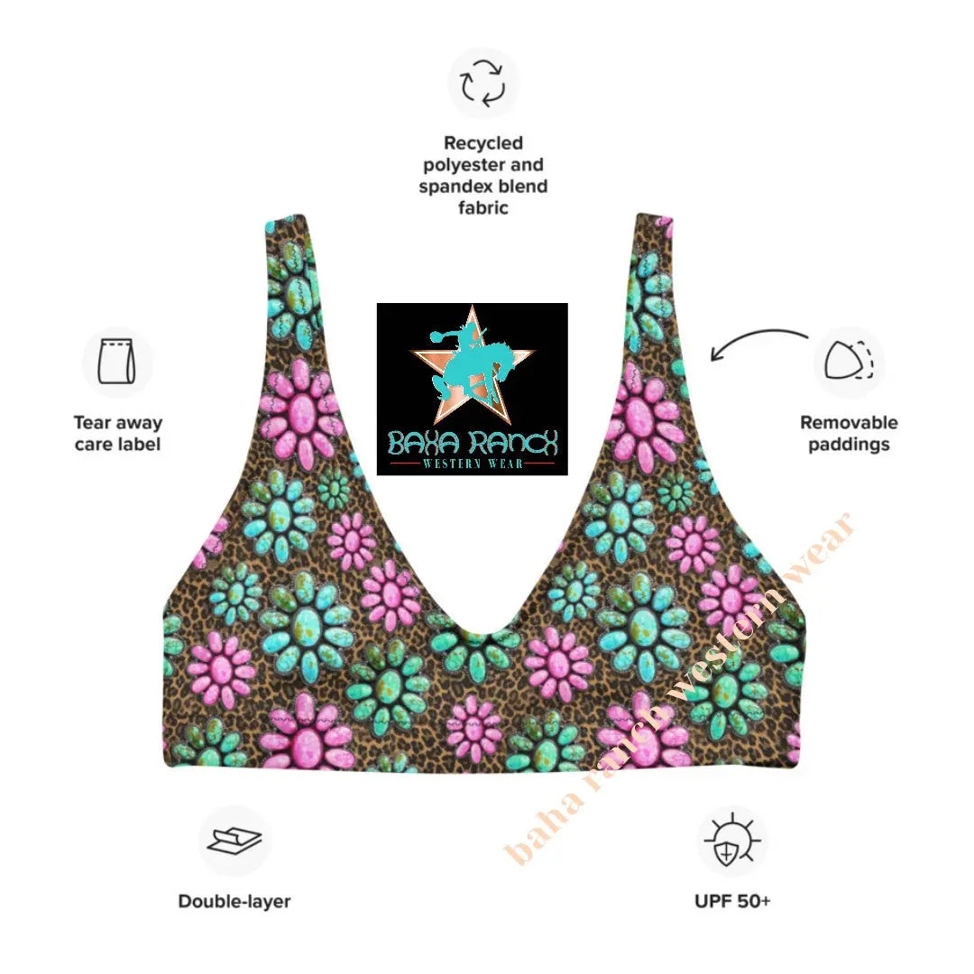 Baha Ranch Yeehaw Pink Turquoise Cowgirl Bikini Top Baha Ranch Western Wear