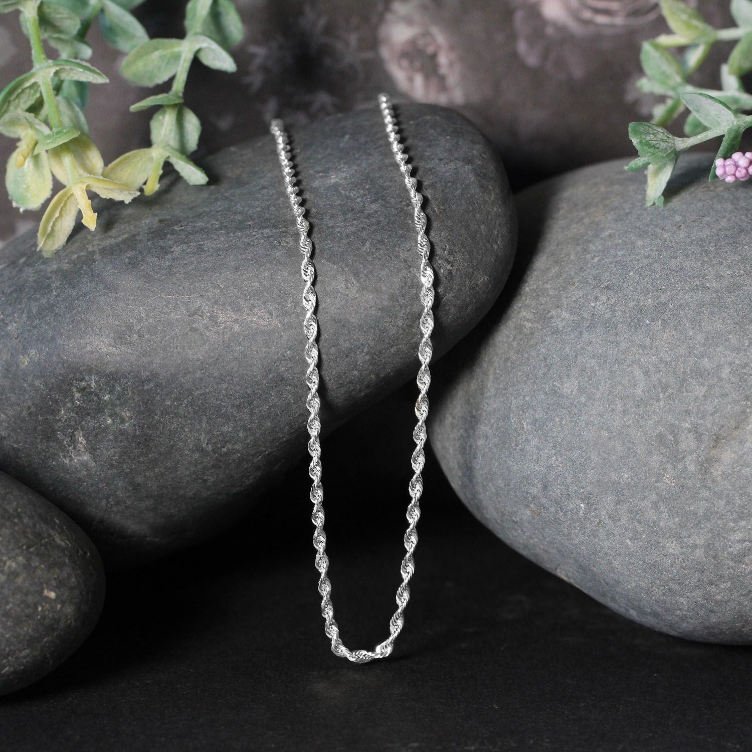 14k White Gold Solid Diamond Cut Rope Chain (1.80 mm)