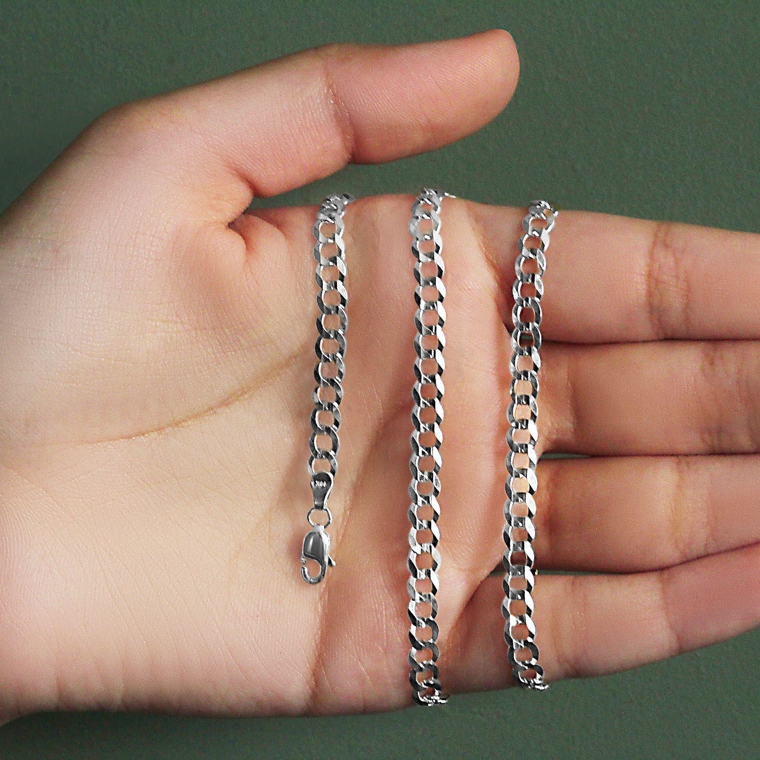 14k White Gold Solid Curb Chain (4.70 mm)