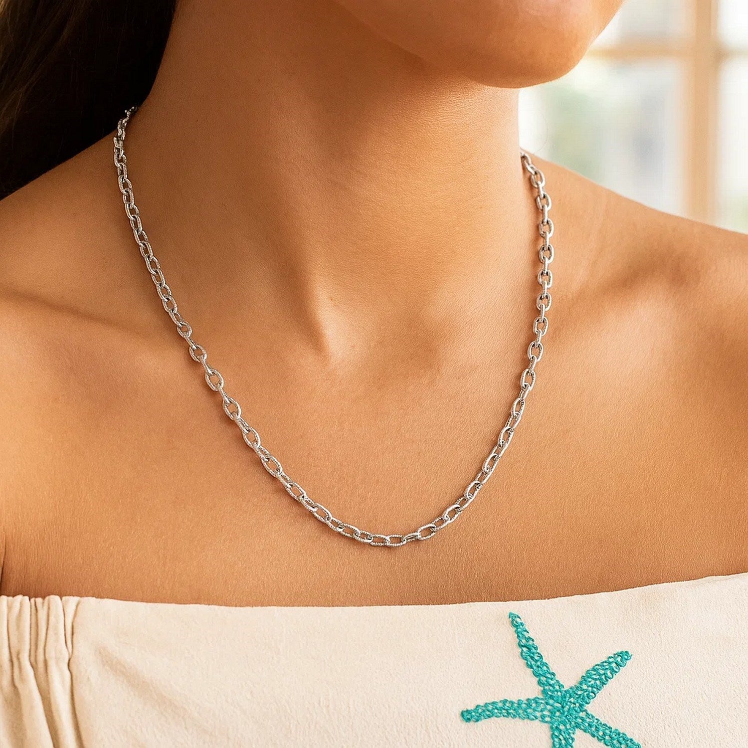 14k White Gold Pendant Chain with Textured Links (2.90 mm)