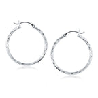 14k White Gold Diamond Cut Hoop Earrings(2x30mm)
