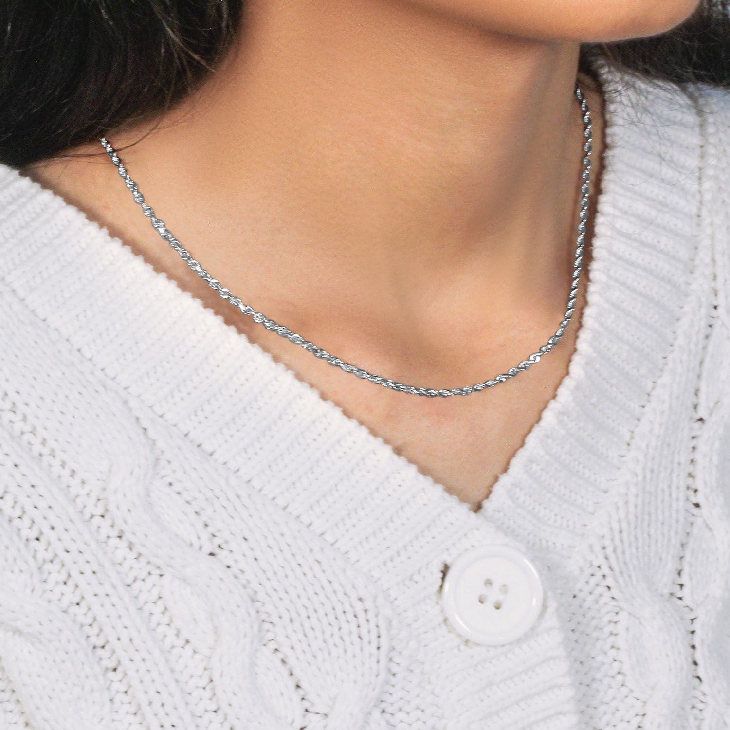 14k White Gold Solid Diamond Cut Rope Chain (2.50 mm)