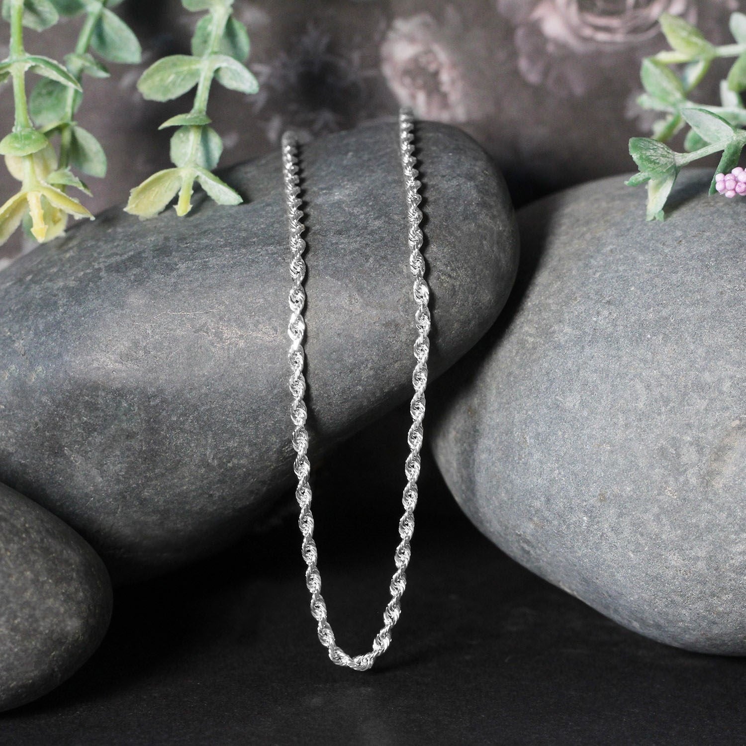 14k White Gold Solid Diamond Cut Rope Chain (2.50 mm)