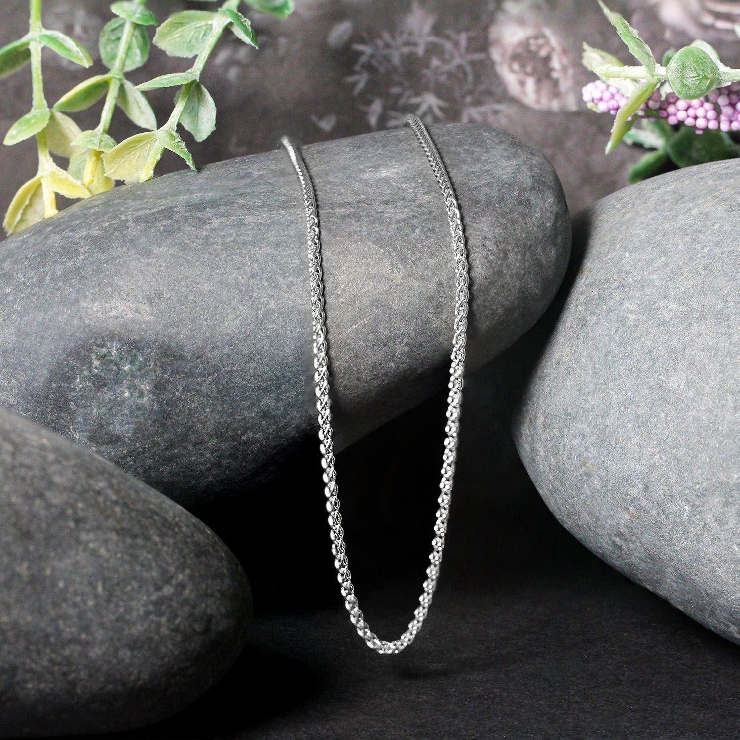 14k White Gold Round Wheat Chain (1.5 mm)