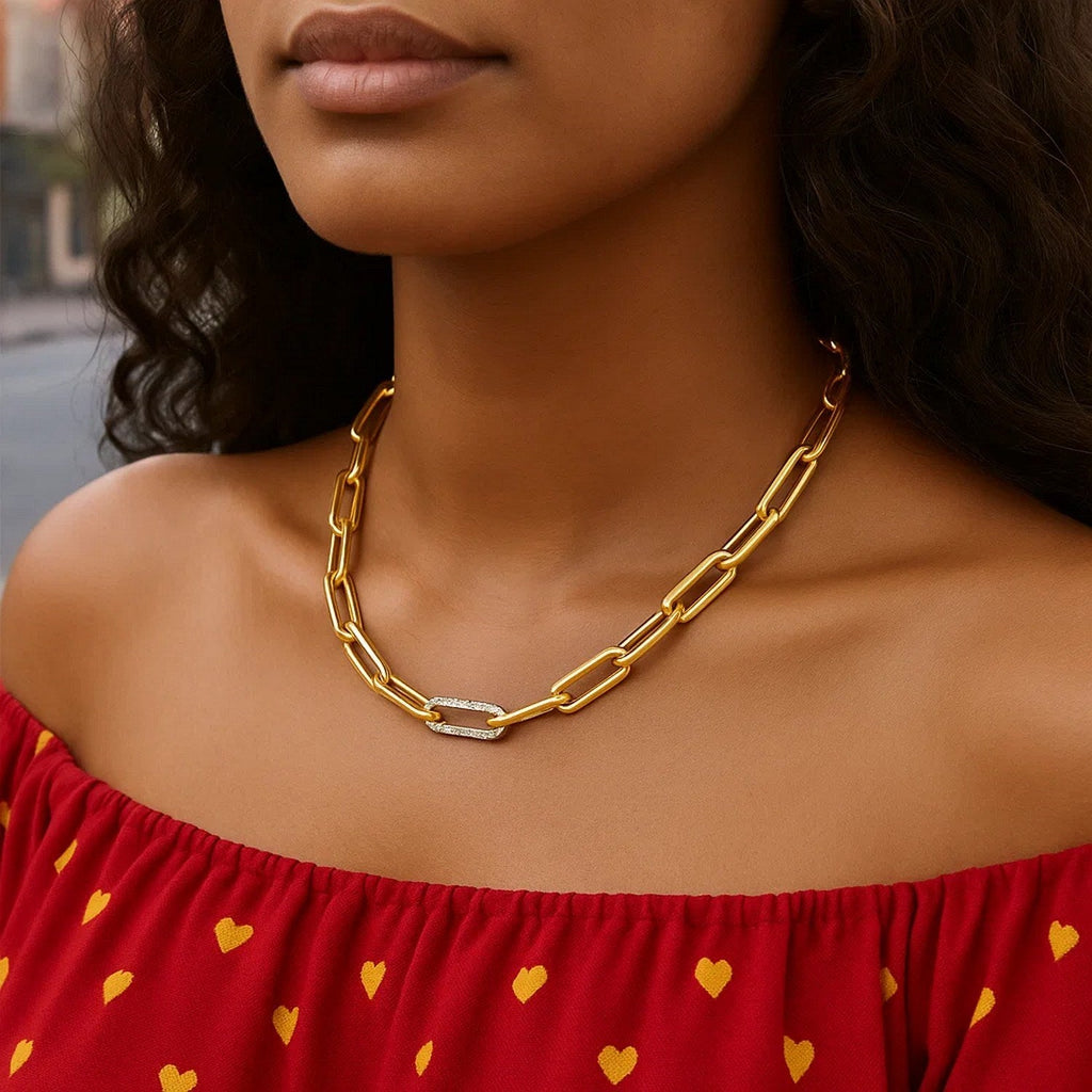 14k Yellow Gold Paperclip Chain Necklace with Diamond Link (6.00 mm)