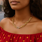 14k Yellow Gold Paperclip Chain Necklace with Diamond Link (6.00 mm)