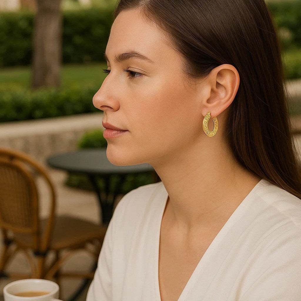 10k Yellow Gold Greek Key Small Hoop Earrings
