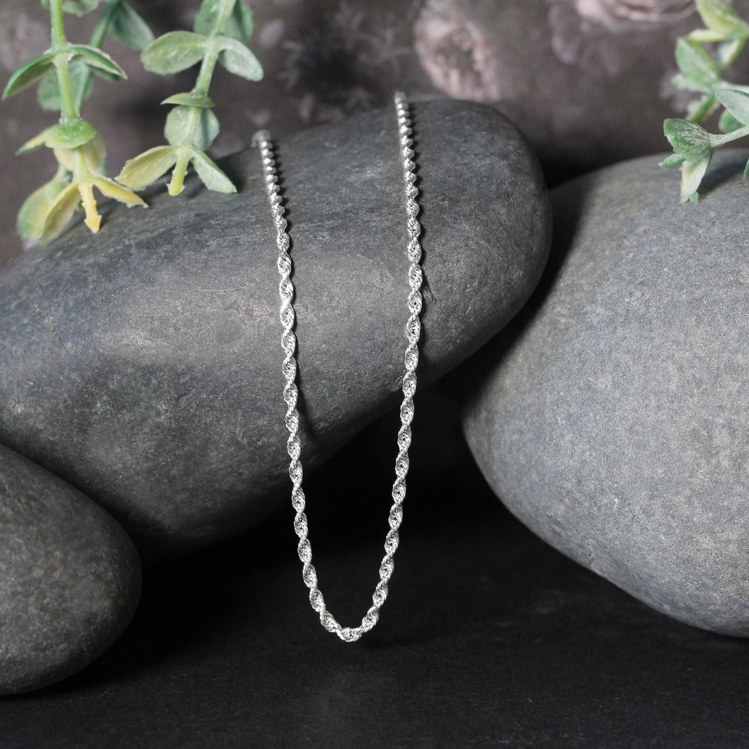 14k White Gold Solid Diamond Cut Rope Chain (2.00 mm)