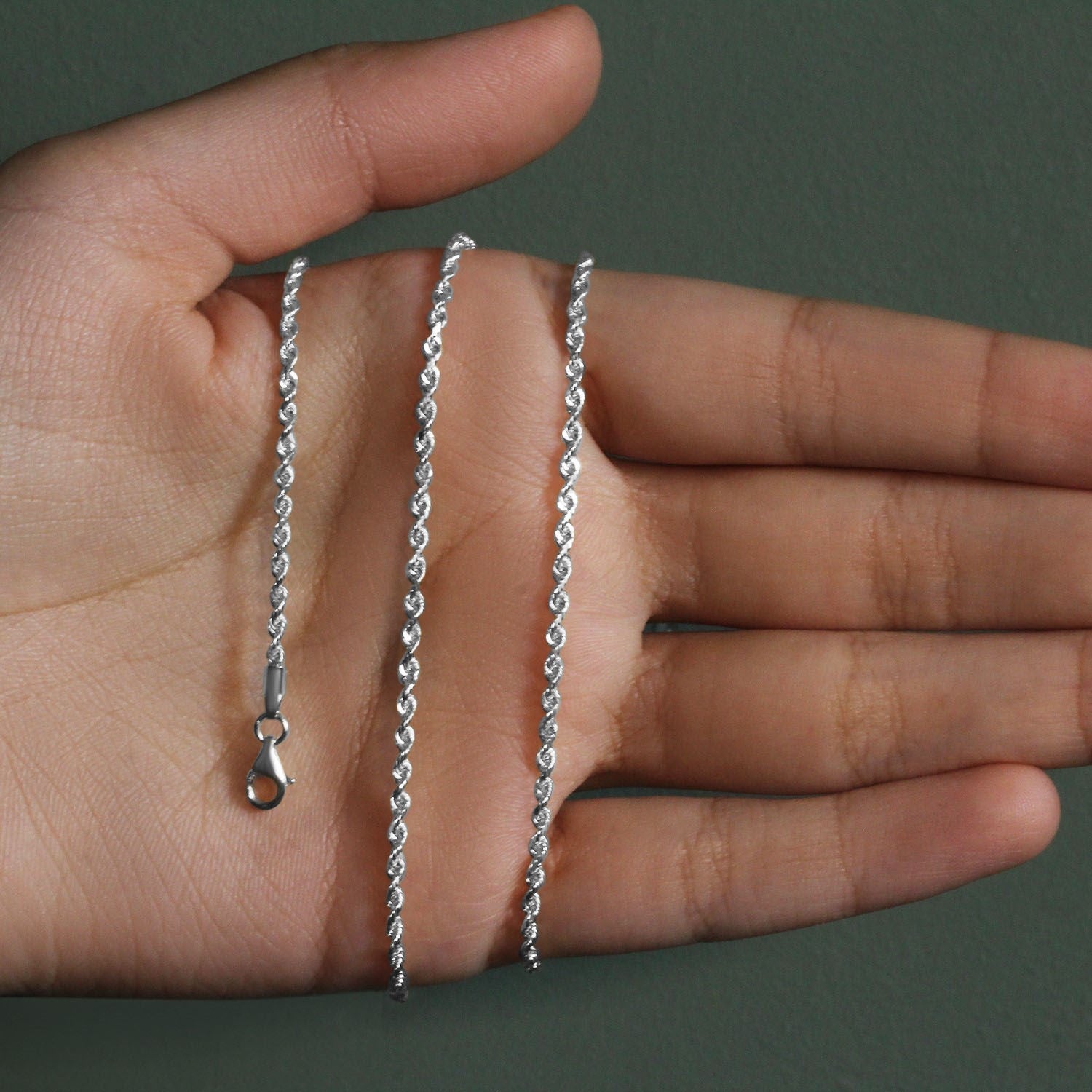 14k White Gold Solid Diamond Cut Rope Chain (2.00 mm)