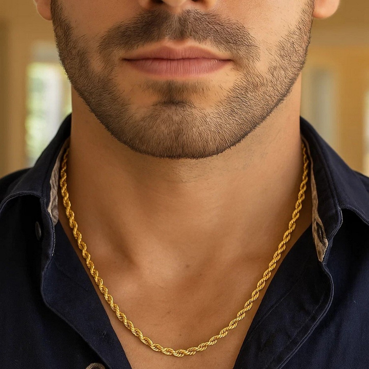 14k Yellow Gold Solid Diamond Cut Rope Chain (4.00 mm)