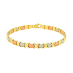 14k Tri-Color Gold Fancy Satin Heart Line Bracelet (6.35 mm)