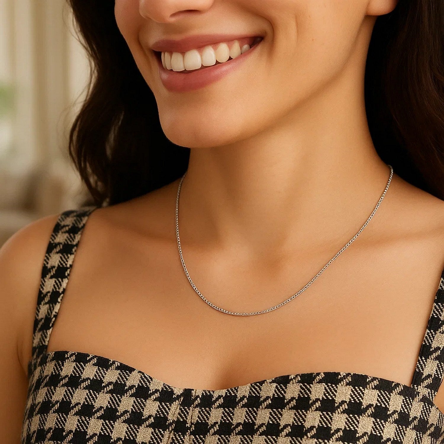 14k White Gold Gourmette Chain 1.0mm (1.00 mm)