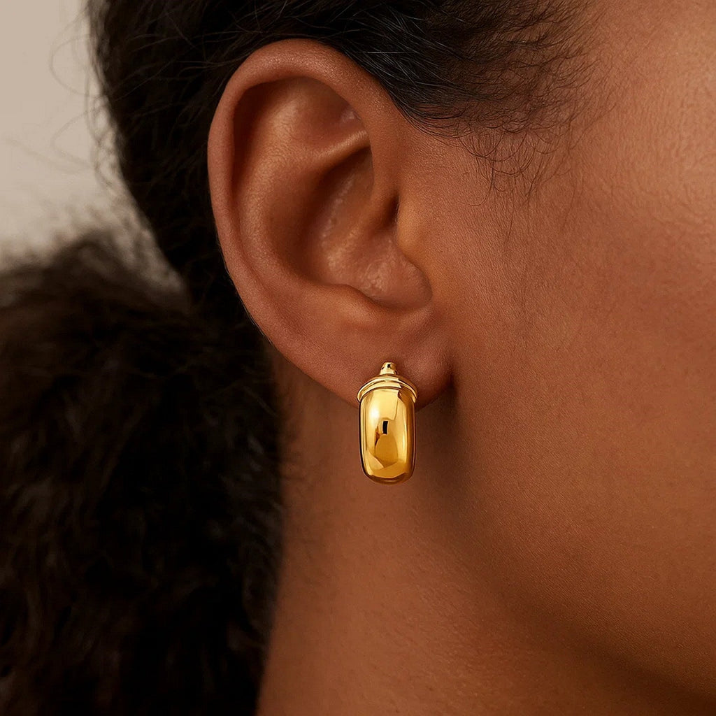 14k Yellow Gold Wide Small Hoop Earrings with Snap Lock