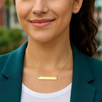 14k Yellow Gold Smooth Flat Horizontal Bar Style Necklace