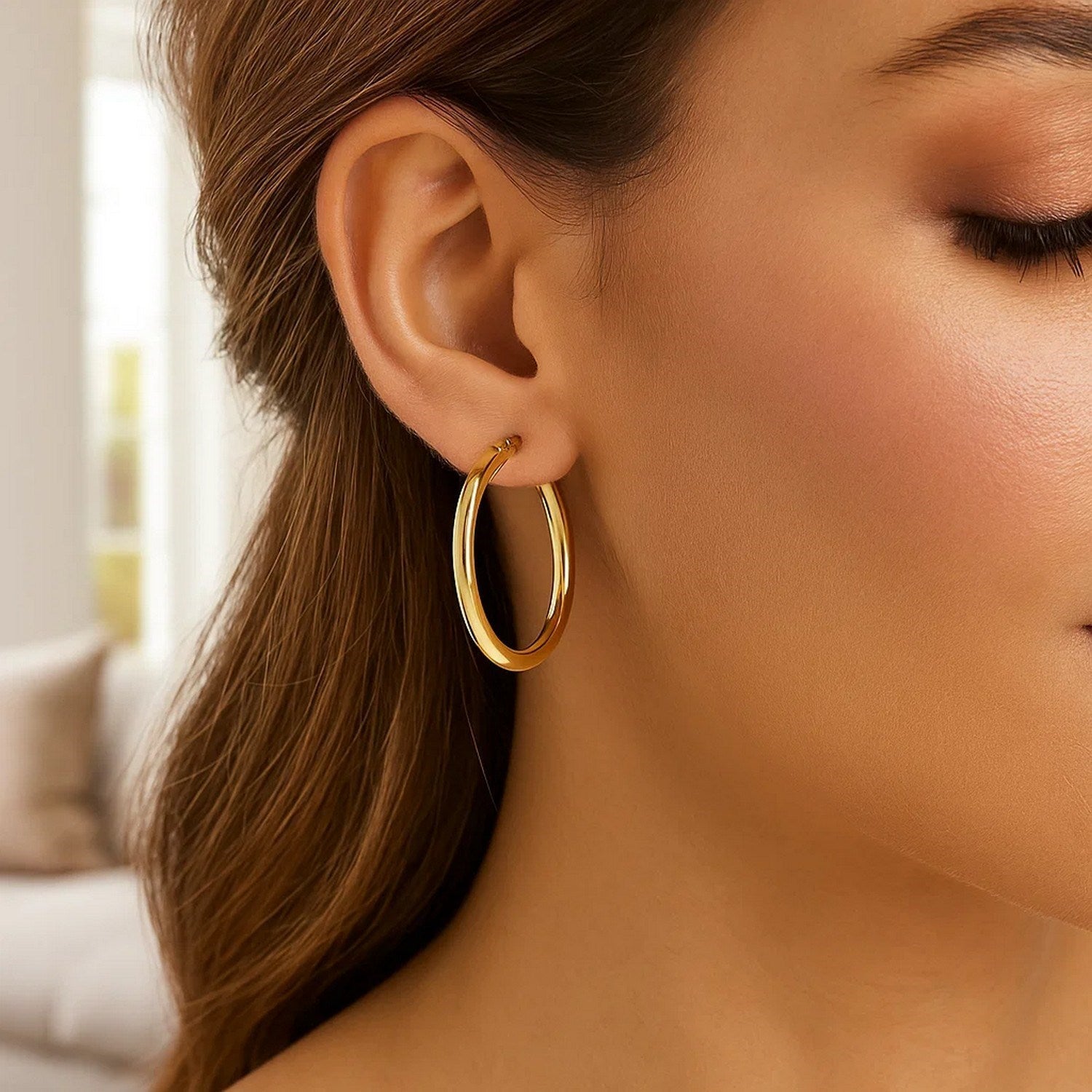 14k Yellow Gold Polished Hoop Earrings (4x40mm)