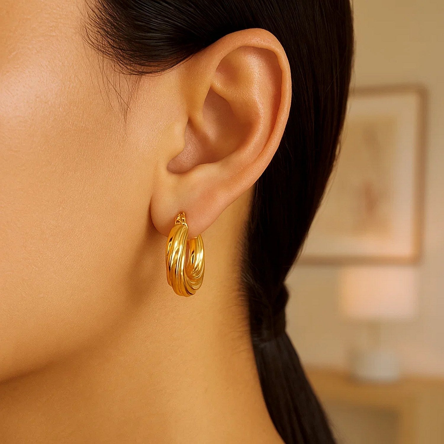 14k Yellow Gold Fancy Twist Hoop Earrings