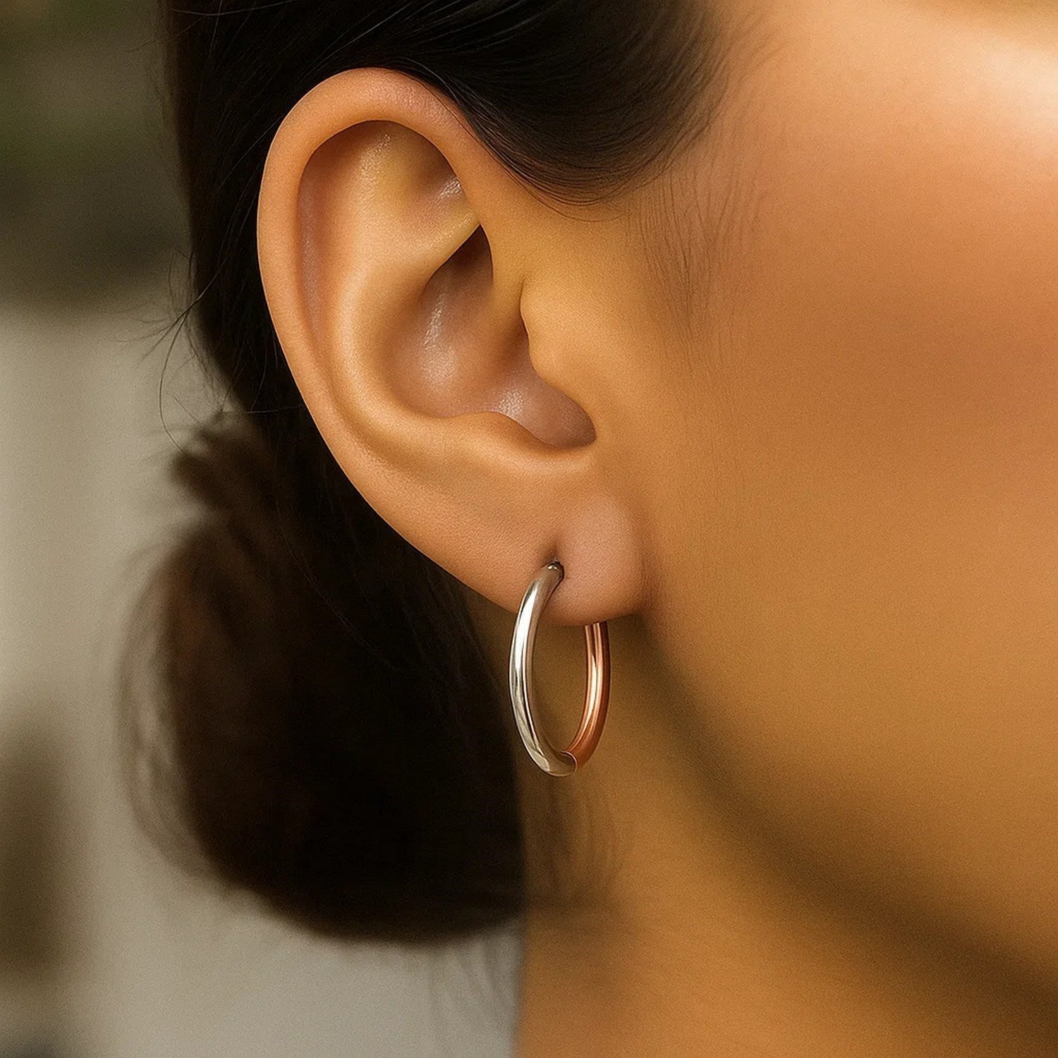 14k Rose & White Gold Hinged Hoop Earrings(2.5x20mm)