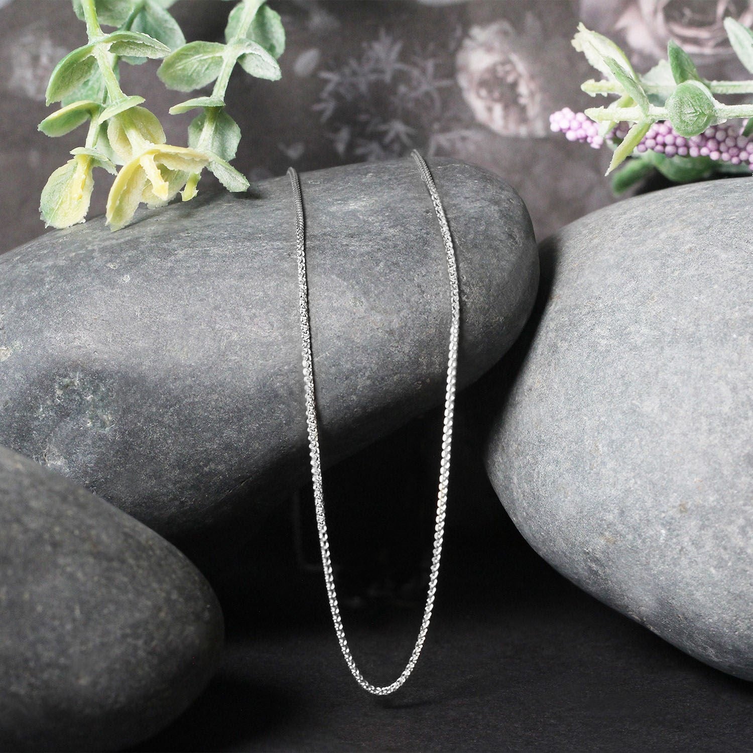 14k White Gold Diamond Cut Round Wheat Chain (1.00 mm)