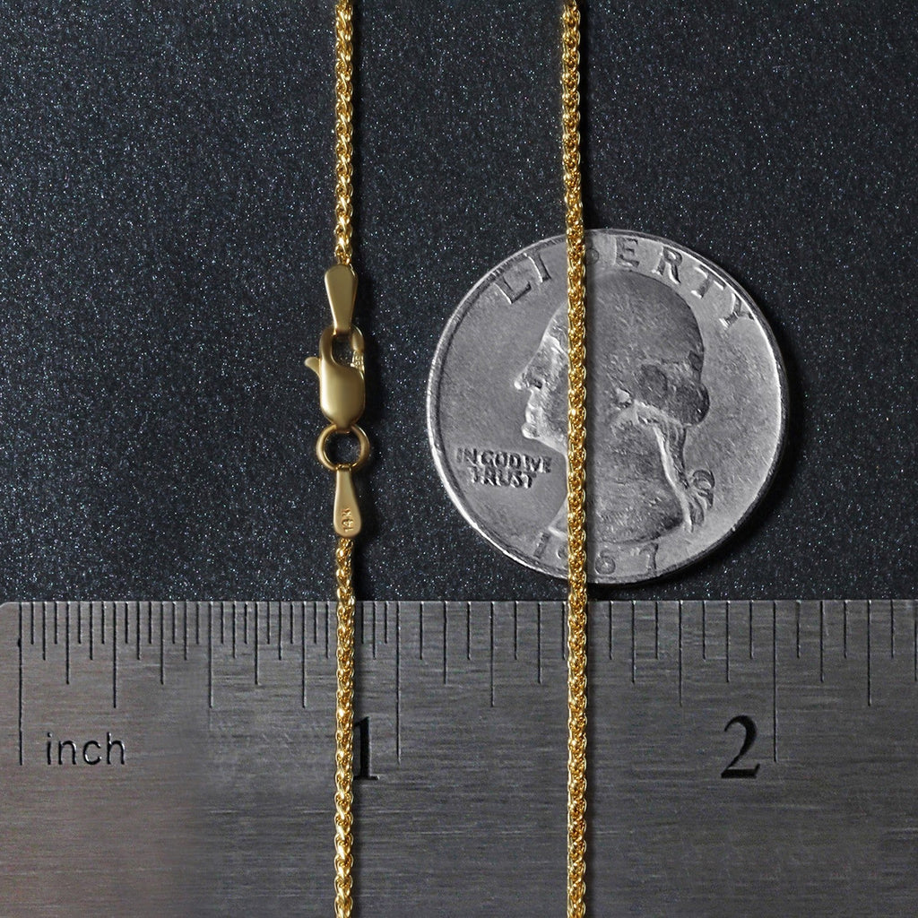 14k Yellow Gold Diamond Cut Round Wheat Chain (1.20 mm)