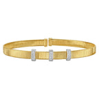 14K Yellow Gold Diamond Station Omega Cuff Bangle