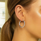 14k White Gold Shiny Hexagon Hoop Earrings