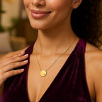 14k Yellow Gold Necklace with Polished Round Pendant with Diamond