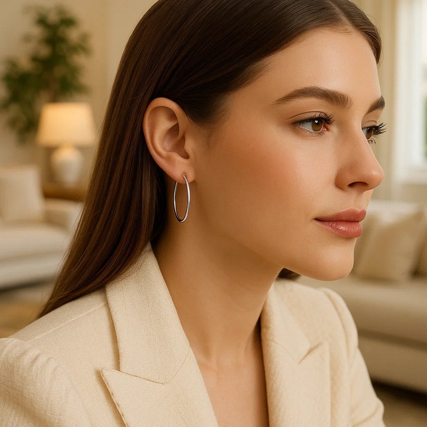 Endless Hoop Style Earrings in 14k White Gold(1.2x30mm)