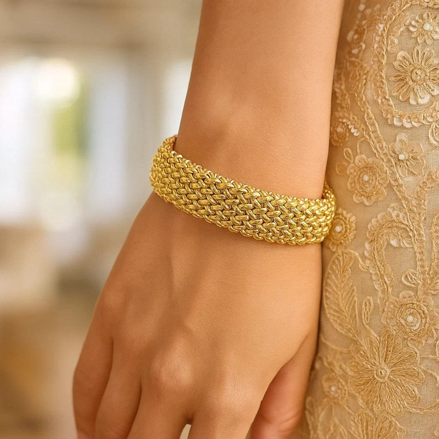14k Yellow Gold High Polish Thick Braided Bracelet  (14.50 mm)