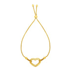 Adjustable Bracelet with Shiny Open Heart in 14k Yellow Gold (1.00 mm)