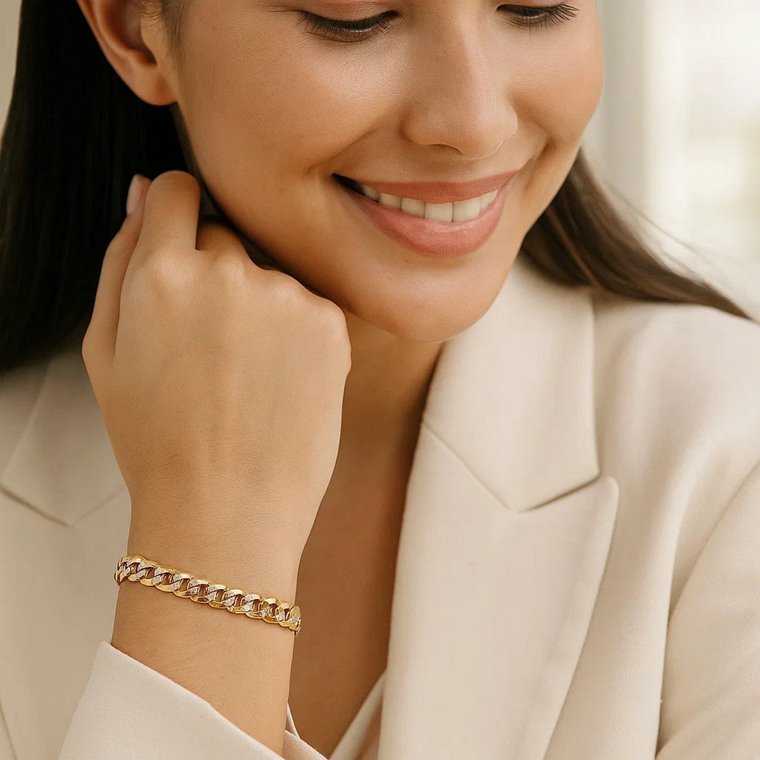 14k Two Tone Gold Pave Curb Bracelet (3.60 mm)