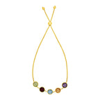 Adjustable Bracelet with Multicolored Round Gemstones in 14k Yellow Gold(1.00mm)