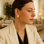 14k Yellow Gold Geometric Texture Earrings