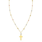 14K Tri Color Gold Beaded Cross Necklace