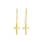 14k Yellow Gold Dangle Cross Earrings