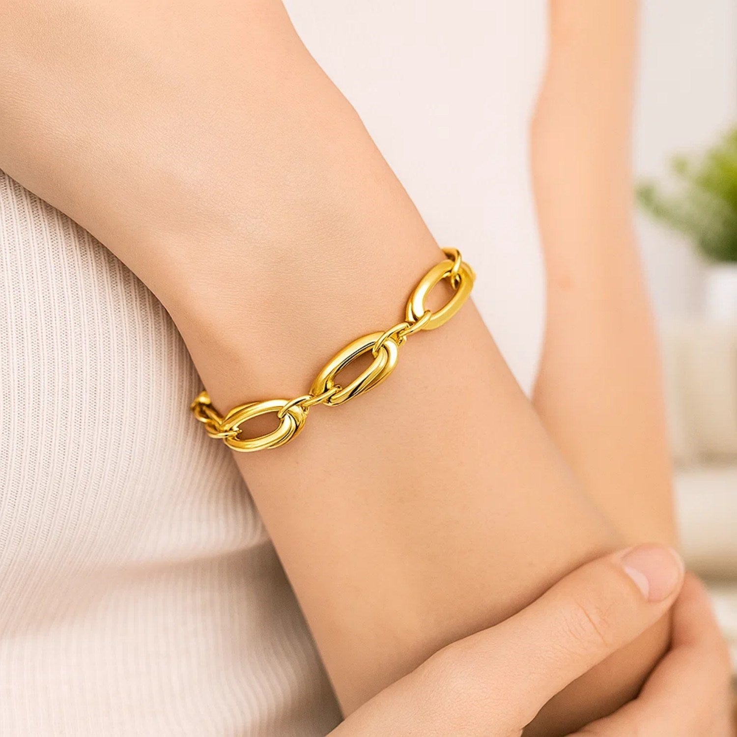 14k Yellow Gold Bracelet with Long Double Oval Links (8.20 mm)