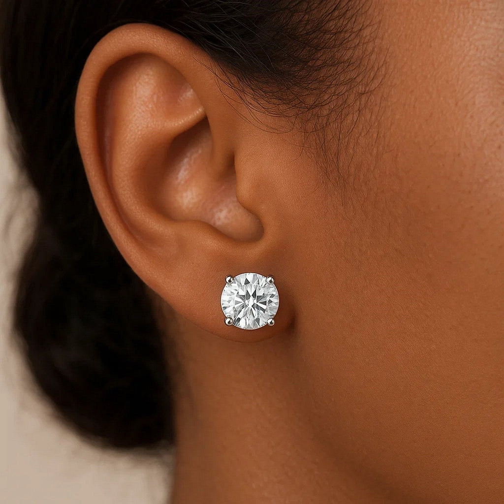14k White Gold Round CZ Stud Earrings(8mm)