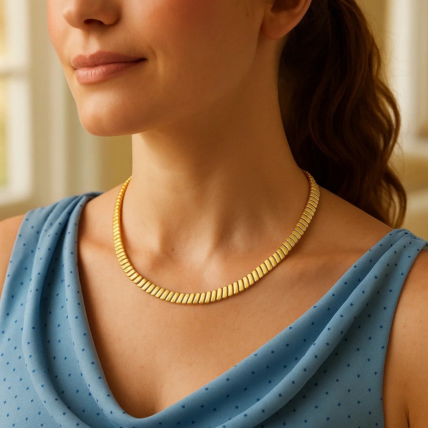 14k Yellow Gold Rib Link Necklace