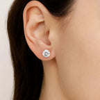 14k Yellow Gold Stud Earrings with White Hue Faceted Cubic Zirconia(7mm)