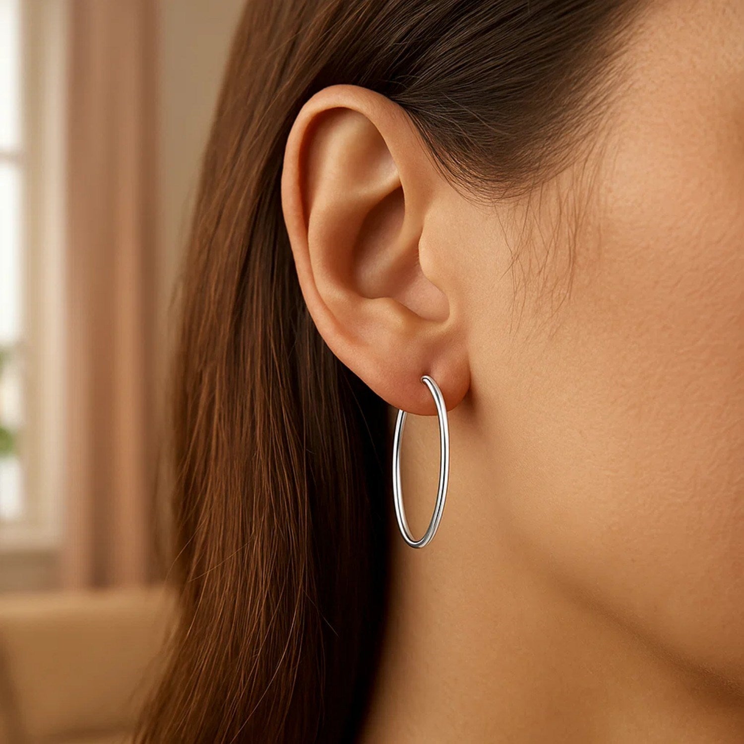 10k White Gold Polished Hoop Earrings (2x30 mm)